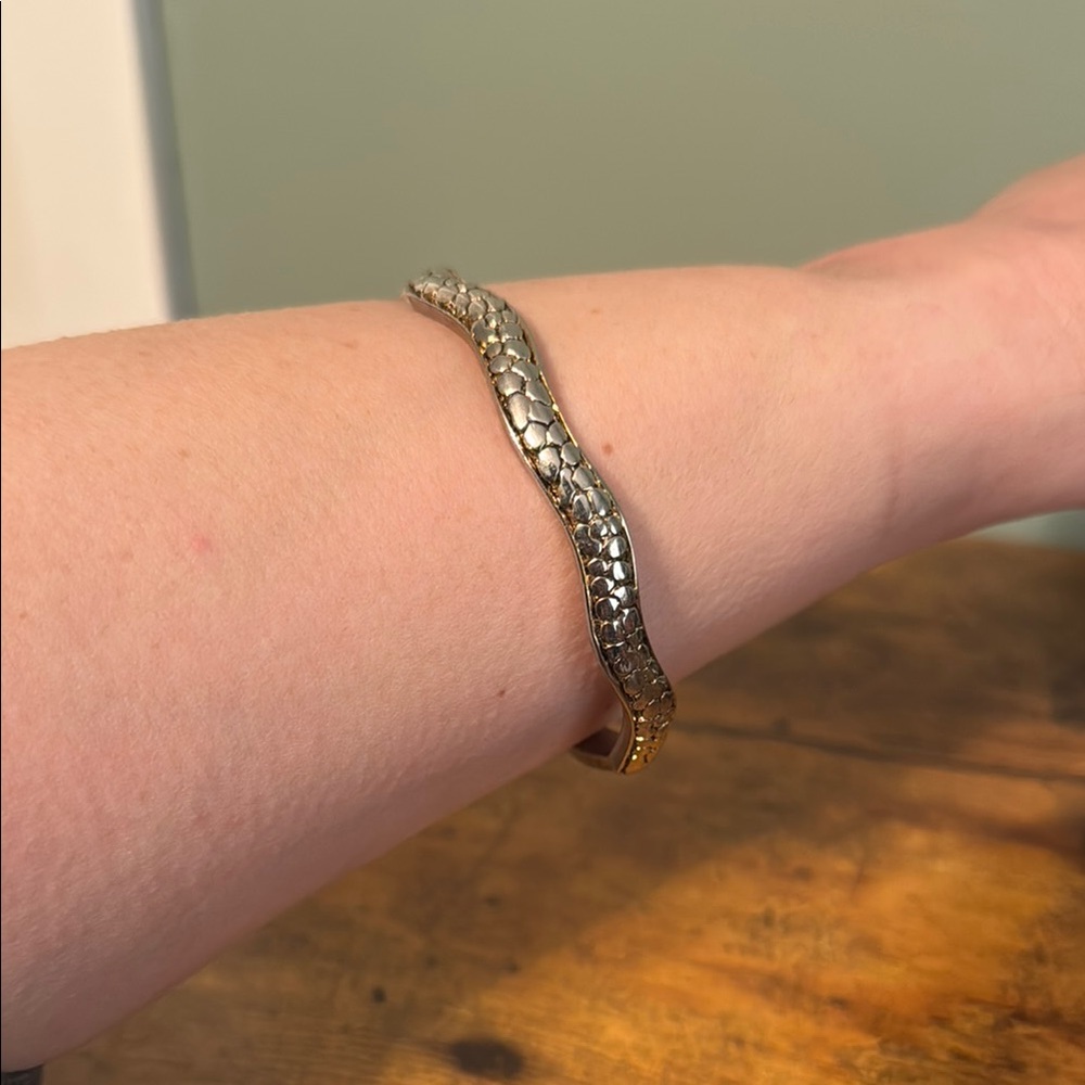 Silver Metal Bangle Bracelet, Snakeskin, Wavy, Retro, Boho, Vintage